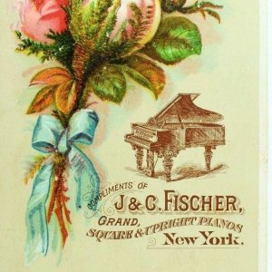 Lovely J & C Fischer Grand Piano Upright Square Kellogg Zerrahn Trade Card #E