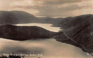 Green Blue and Rotorua Lakes New Zealand Early Real Photo Postcard Unused