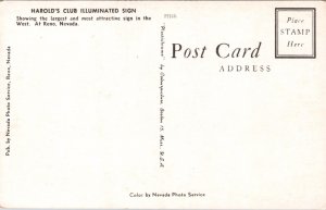 Postcard Harold's Club Illuminated Sign in Reno, Nevada