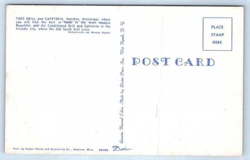 NATCHEZ, Mississippi MS ~ Roadside TOPS GRILL & CAFETERIA c1960s Postcard