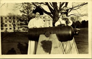 RPPC Women with Canon Edwardian Dress Hats Real Photo Postcard AZO