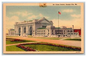 Vintage 1940's Postcard Union Train Station & Skyline Kansas City Missouri