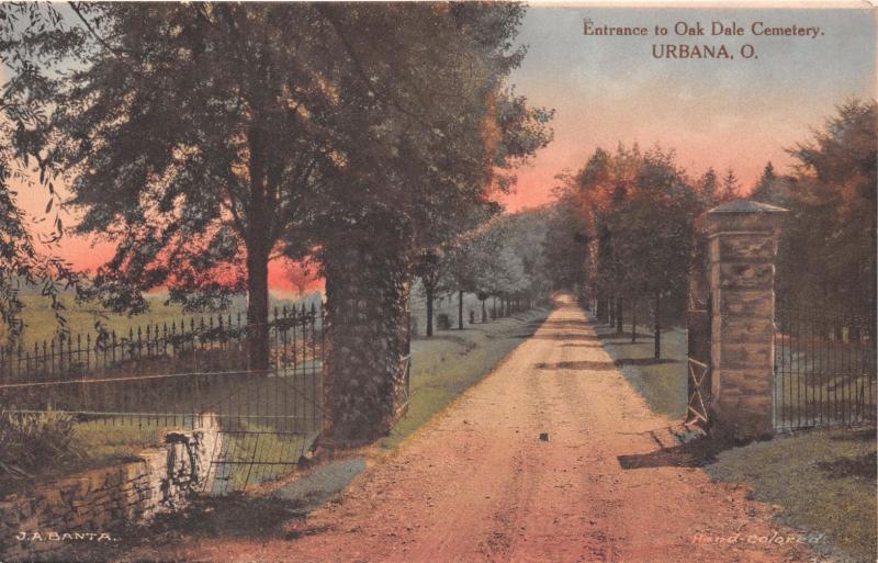 URBANNA OHIO ENTRANCE~OAK DALE CEMETERY~J A BANTA ALBERTYPE POSTCARD 1910s 