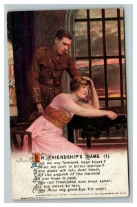 Vintage 1910's Bamforth Postcard WW1 Soldier Says Goodbye to Girlfriend