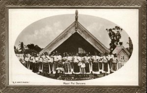 New Zealand Indigenous Maori Poi Dancers Real Photo Frame Border c1910 Postcard