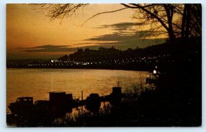 CINCINNATI, OH ~ Twilight OHIO RIVER Scene From LeBlond Park c1960s Postcard