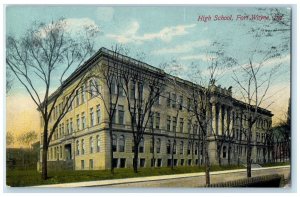 c1910's High School Building Street View Fort Wayne Indiana IN Antique Postcard