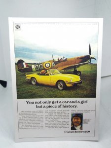 Triumph Spitfire with Supermarine Spitfire Vintage Advert Postcard Ginger Lacey
