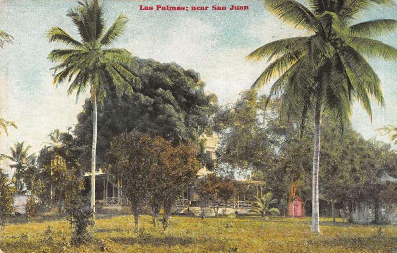 San Juan Porto Rico Las Palmas Trees Scenic Antique Postcard K30637