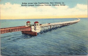 Bridge Across Lake Pontchartrain New Orleans Louisianna LA Postcard Linen 