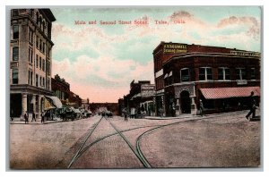 Postcard OK Tulsa Oklahoma Main & Second Street View Jewelry Store c1910s J28
