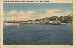 Casco Bay ME Steamer Boat Gurnet Little Diamond Wharf Linen Postcard