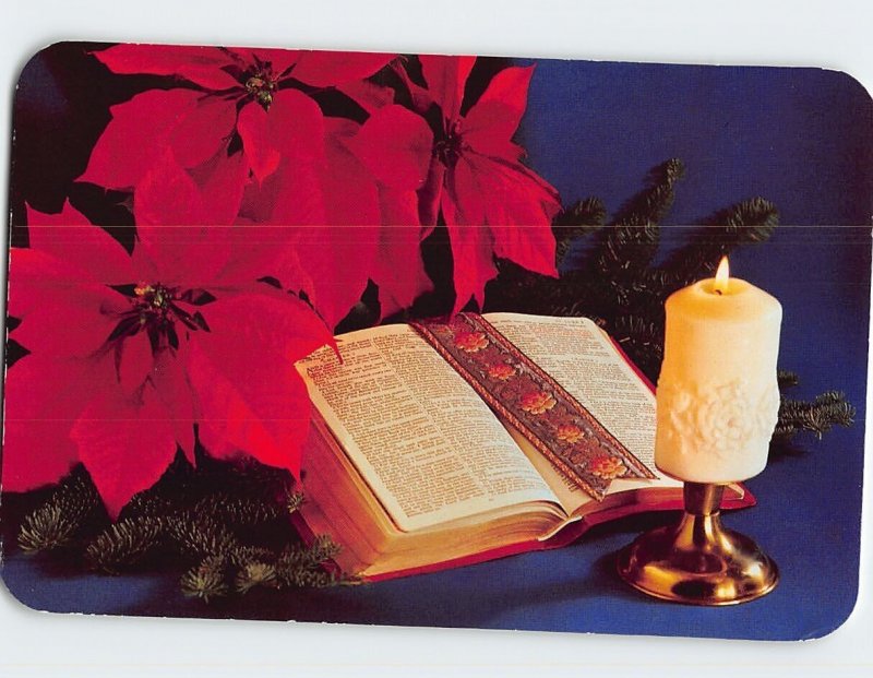 Postcard For unto us a child is born...., Isaiah 9:6, Candle Bible Flowers Photo