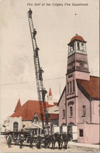 Calgary Alberta Fire Drill at Calgary Fire Department Firemen RARE Postcard H20