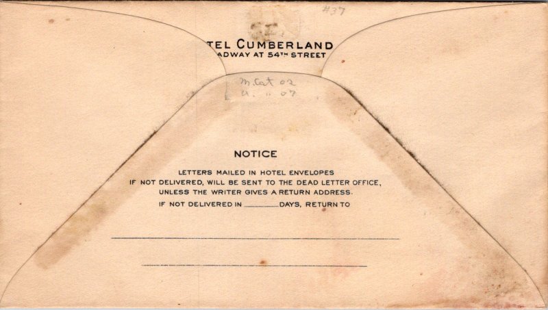 Hotel Cumberland Manger Hotels NYC vintage stationery envelope cachet