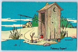 c1960's Fishency Expert Outhouse Toilet Don Bloobooob Humor Vintage Postcard