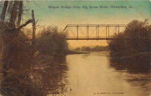 Hawarden Iowa~Wagon Bridge over Big Sioux River~Colorful Sky~1916 Postcard