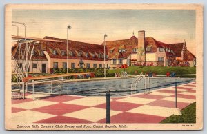 Grand Rapids MI~Cascade Hills Country Club House & Pool View~Vintage Linen PC