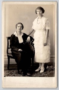 RPPC Two Lovely Young Women Mother Daughter Portrait Skags Studio Postcard K23