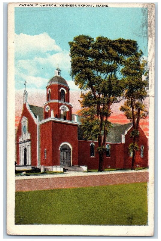 1939 Catholic Church Entrance View Cross Tower Kennebunkport Maine ME Postcard