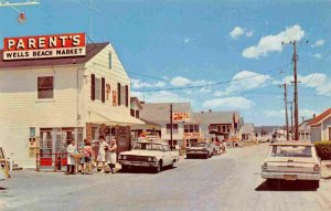 Atlantic Avenue Cars Parents Market Store Wells Beach Maine postcard