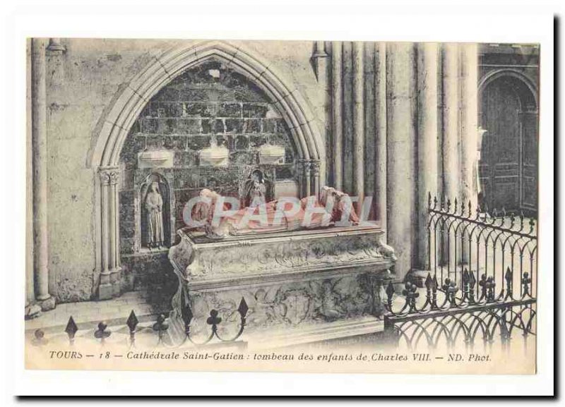 Tours Old Postcard Cathedrale Saint Gatien tomb of the children of Charles VIII