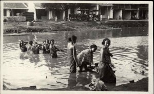 Batavia Jakarta Indonesia Women Ethnography Bathing in River c1920s RPPC