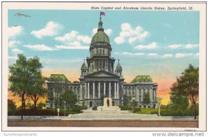 Illinois Springfield State Capitol and Abraham Lincoln Statue Curteich