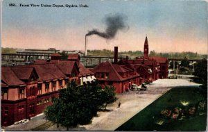 Postcard Front View Union Railroad Train Station Depot in Ogden, Utah