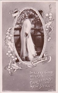 Miss Edna May Christmas and New Year Wishes 1909 Real Photo