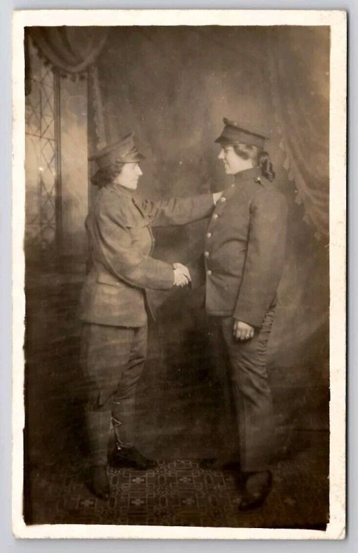 RPPC Two Woman Dressed As Soldiers c1915 Real Photo Postcard F45