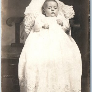 c1910s Baby Portrait RPPC Photo Send To / ID Miss Violet Hughes Pauline Neb A213