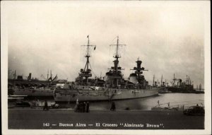 Buenos Aires Argentina Battleship Almirante Brown Real Photo Vintage Postcard