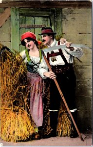 Victorian Romantic Couple Farmers Vintage Postcard C015