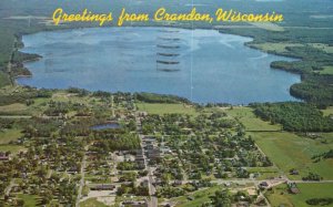 Vintage Postcard 1966 Greetings From Crandon Wisconsin Aerial View Lake Metonga