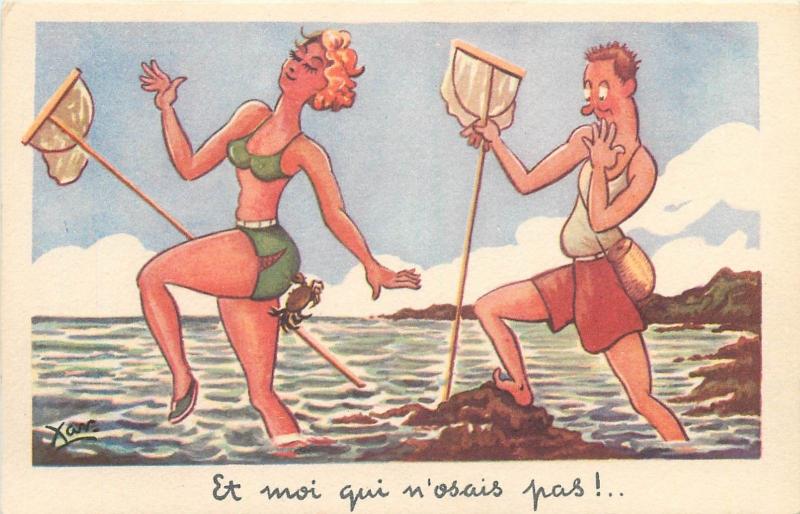 XAV artist signed postcards set misoginism humour comic beach bathers fat women