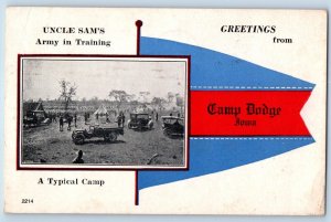 Camp Dodge Iowa IA Postcard Uncle Sam's Army Training Typical Camp c1918 Vintage