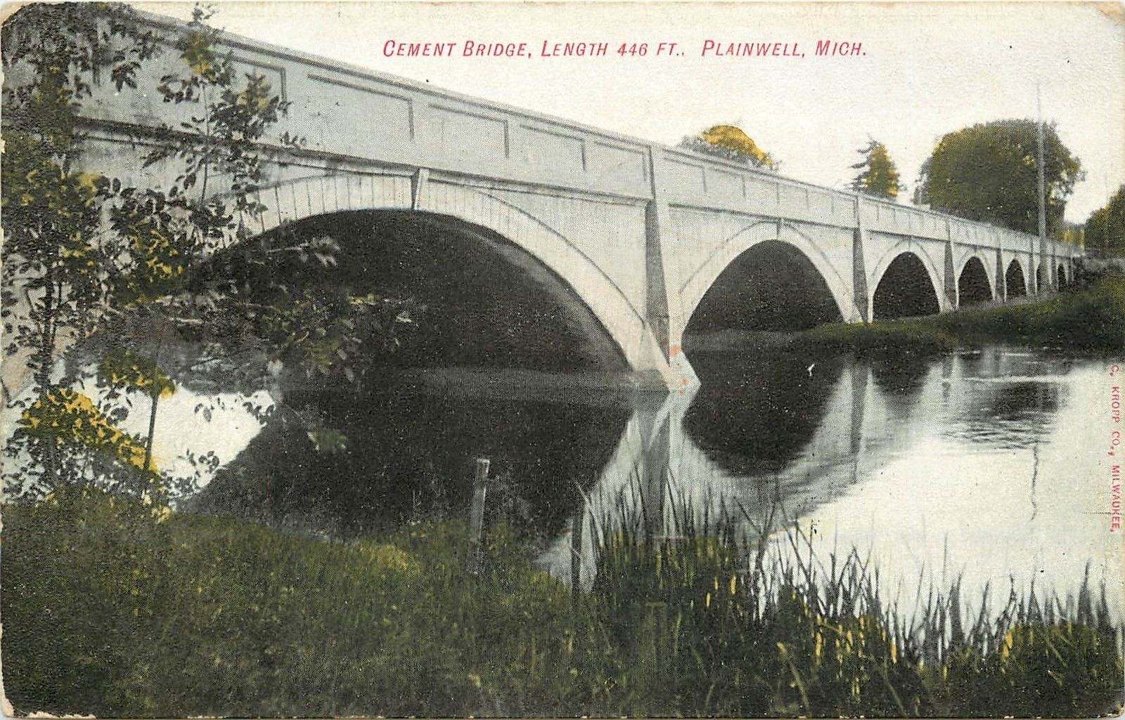 c1907 Printed Postcard; Cement Arch Bridge, Plainwell MI Allegan County