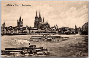 Koln A. Rh. Total Ansicht Cologne Germany Boats Castle Buildings Across Postcard