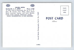 Hardeeville South Carolina Lin-Dell Motel U.S. 17 Postcard