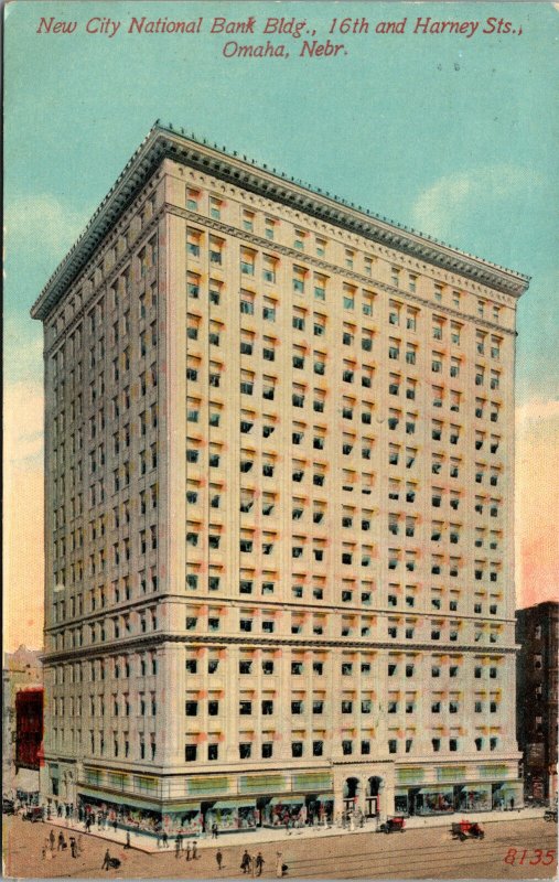 Vtg 1910s New City National Bank 16th & Harney Street Omaha Nebraska NE Postcard