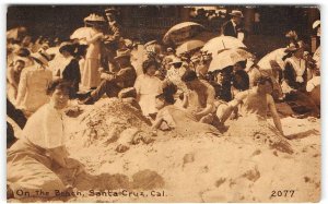 California SANTA CRUZ On the Beach People Buried in Sand 1911 Vintage Postcard