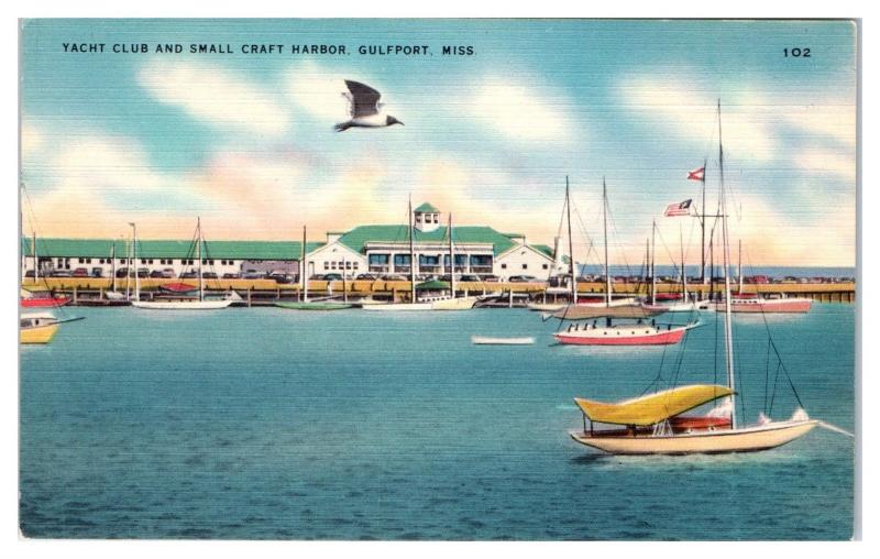 Mid-1900s Yacht Club and Small Craft Harbor, Gulfport, MS Postcard