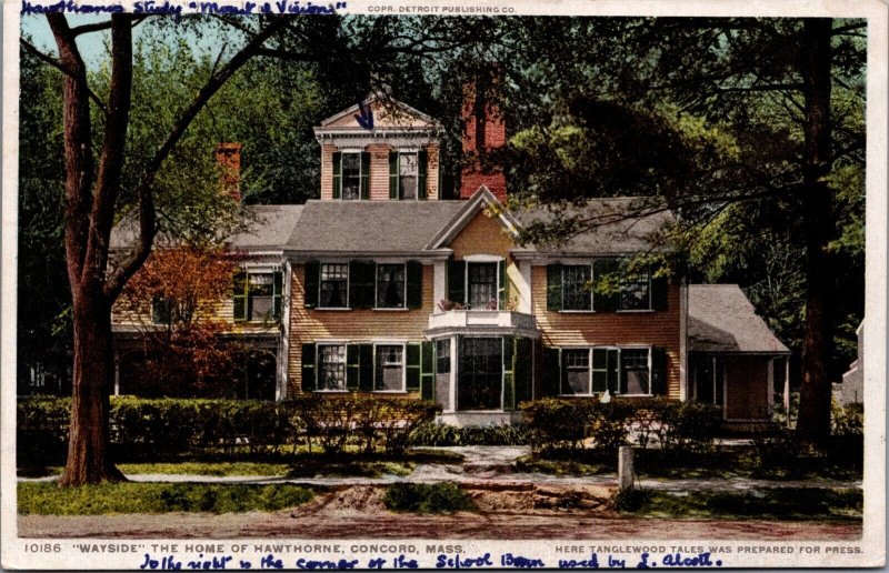 USA Wayside The Home Of Hawthorne Concord Massachusetts Vintage Postcard 09.99