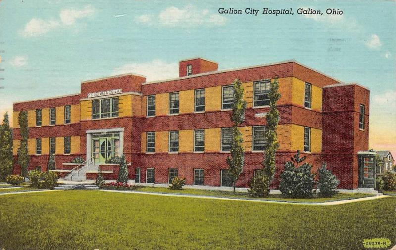 GALION, OH Ohio  GALION CITY HOSPITAL  Crawford Co  1953 Curteich Linen Postcard