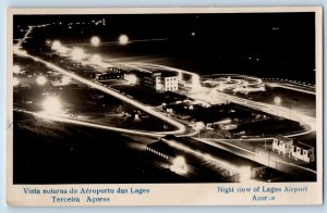 Azores Portugal Postcard Night View of Lajes Airport c1920's RPPC Photo