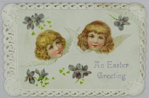 Two Women with Angle Wings and Flowers - An Easter Greeting with Special Border