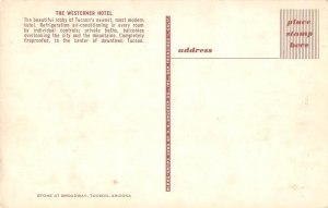 WESTERNER HOTEL Tucson, AZ Mid-Century Modern Interior Lobby 1950s Postcard