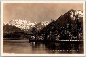 Thunersee Mit Niesen And Blümlisalp Lake Mountain Real Photo RPPC Postcard