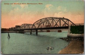 Newburyport, Massachusetts Postcard Bridge over Merrimac River 1910 Cancel 